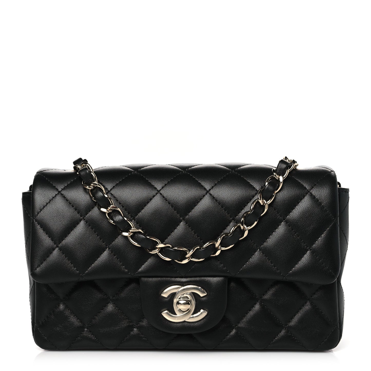 Lambskin Quilted Mini Rectangular Flap Black