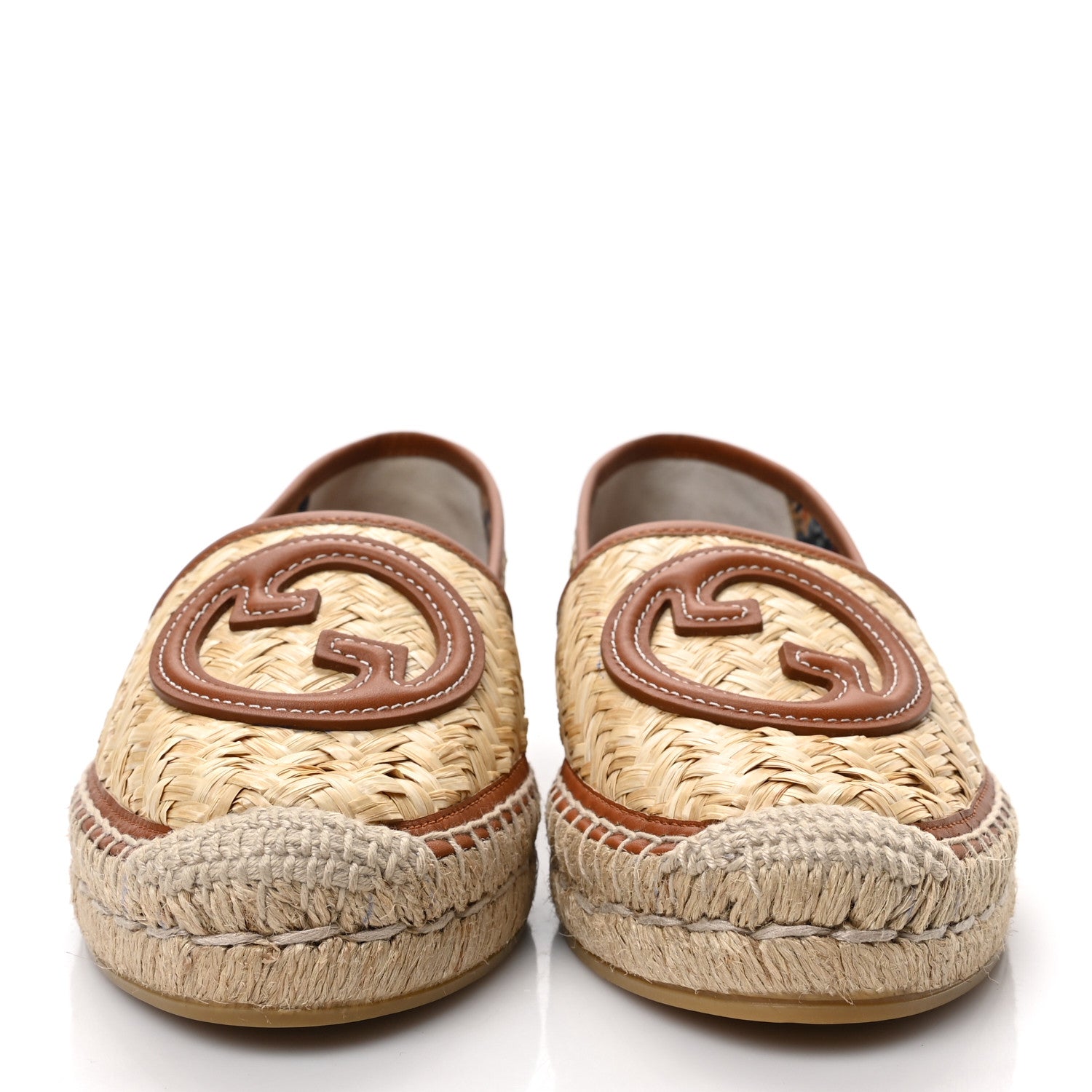 Gucci Raffia Harness Calfskin Interlocking G Adela Espadrilles 37 Palmi Naturale Harness Brown 2 of 9