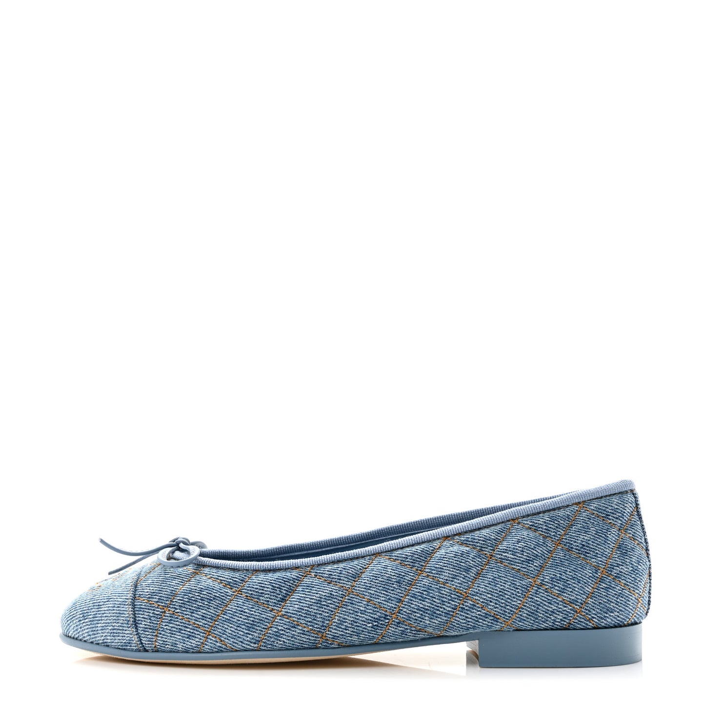 Denim Quilted CC Cap Toe Ballerina Flats 36 Light Blue