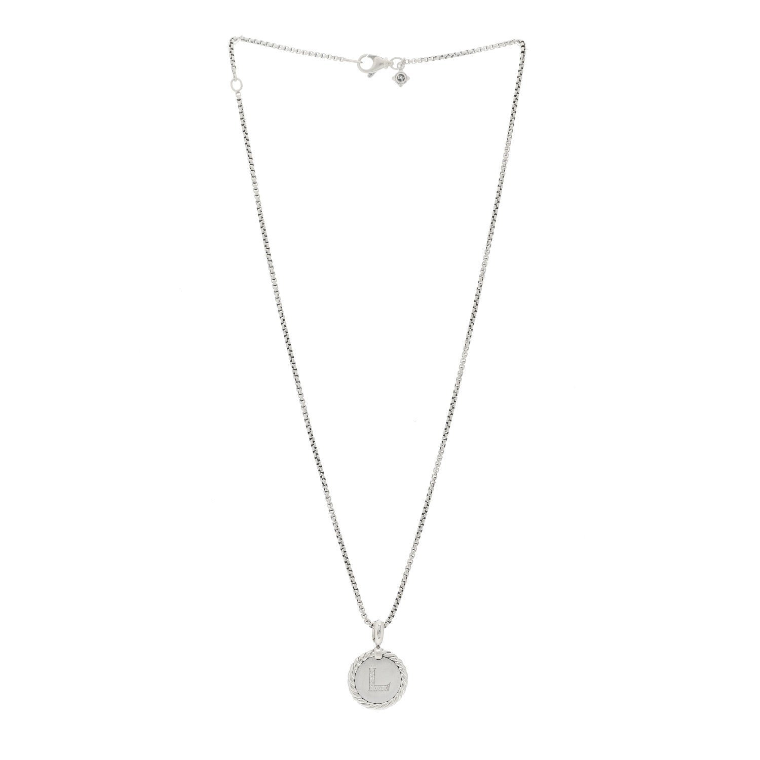 David Yurman Sterling Silver Diamond Initial L Charm Necklace 2 of 4