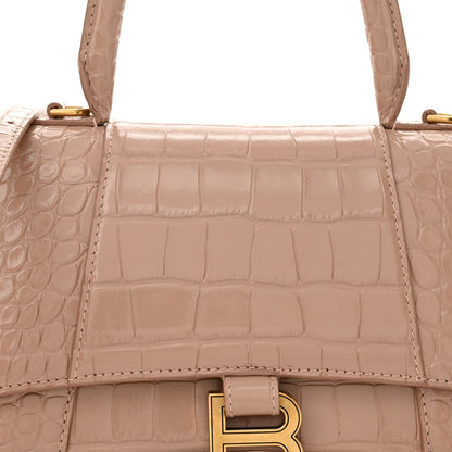 Balenciaga Shiny Calfskin Crocodile Embossed Small Hourglass Top Handle Bag Nude Beige 8 of 13