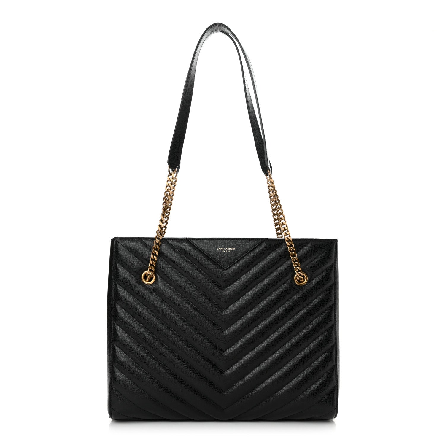 Saint Laurent Grain de Poudre Matelasse Chevron Medium Tribeca Shopping Bag Black 1 of 14