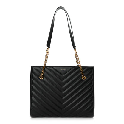 Saint Laurent Grain de Poudre Matelasse Chevron Medium Tribeca Shopping Bag Black 1 of 14