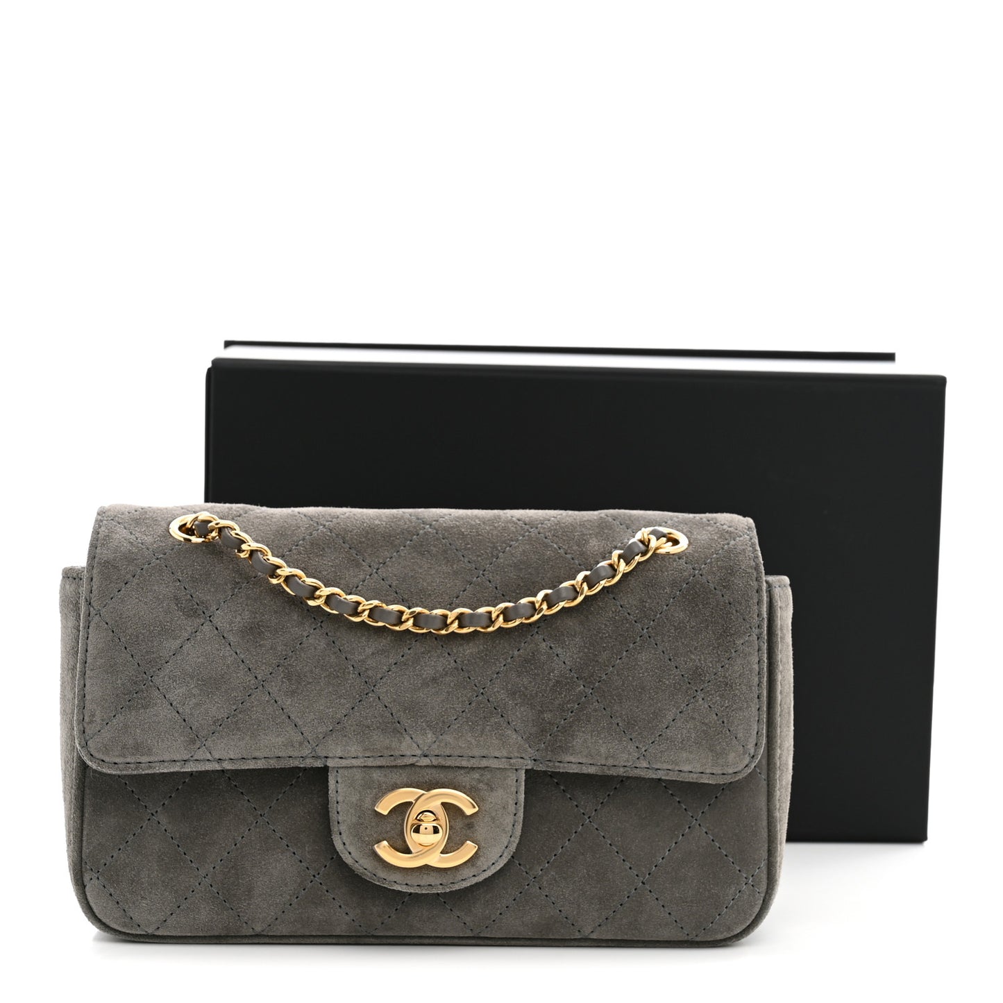 Suede Calfskin Mini Souplissimo Flap Dark Grey