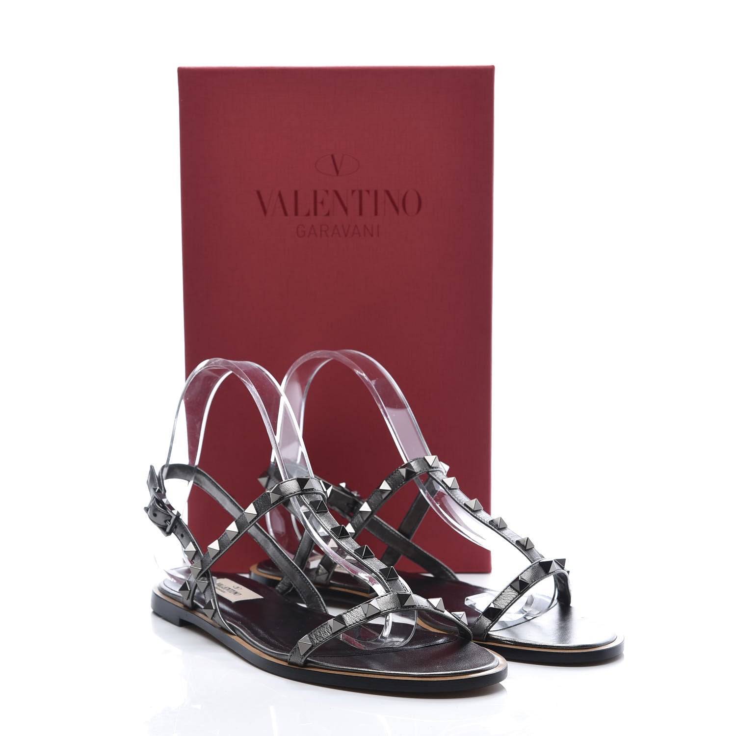 Valentino Garavani Metallic Nappa Rockstud T-Strap Slingback Flat Sandals 39 Rutenio 9 of 9
