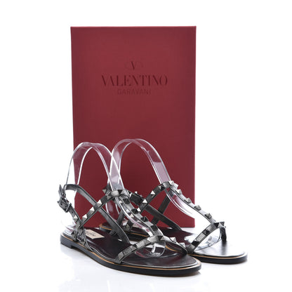 Valentino Garavani Metallic Nappa Rockstud T-Strap Slingback Flat Sandals 39 Rutenio 9 of 9