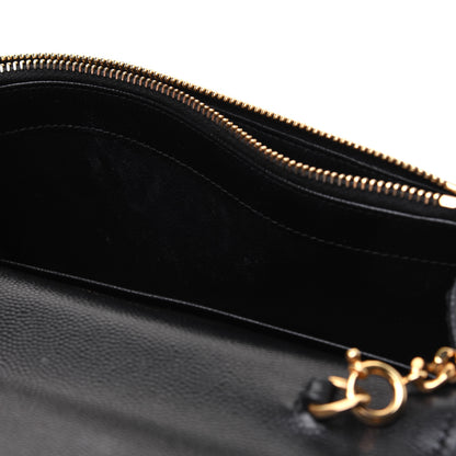 Saint Laurent Grain De Poudre Matelasse Chevron Monogram Envelope Chain Wallet Black 10 of 17