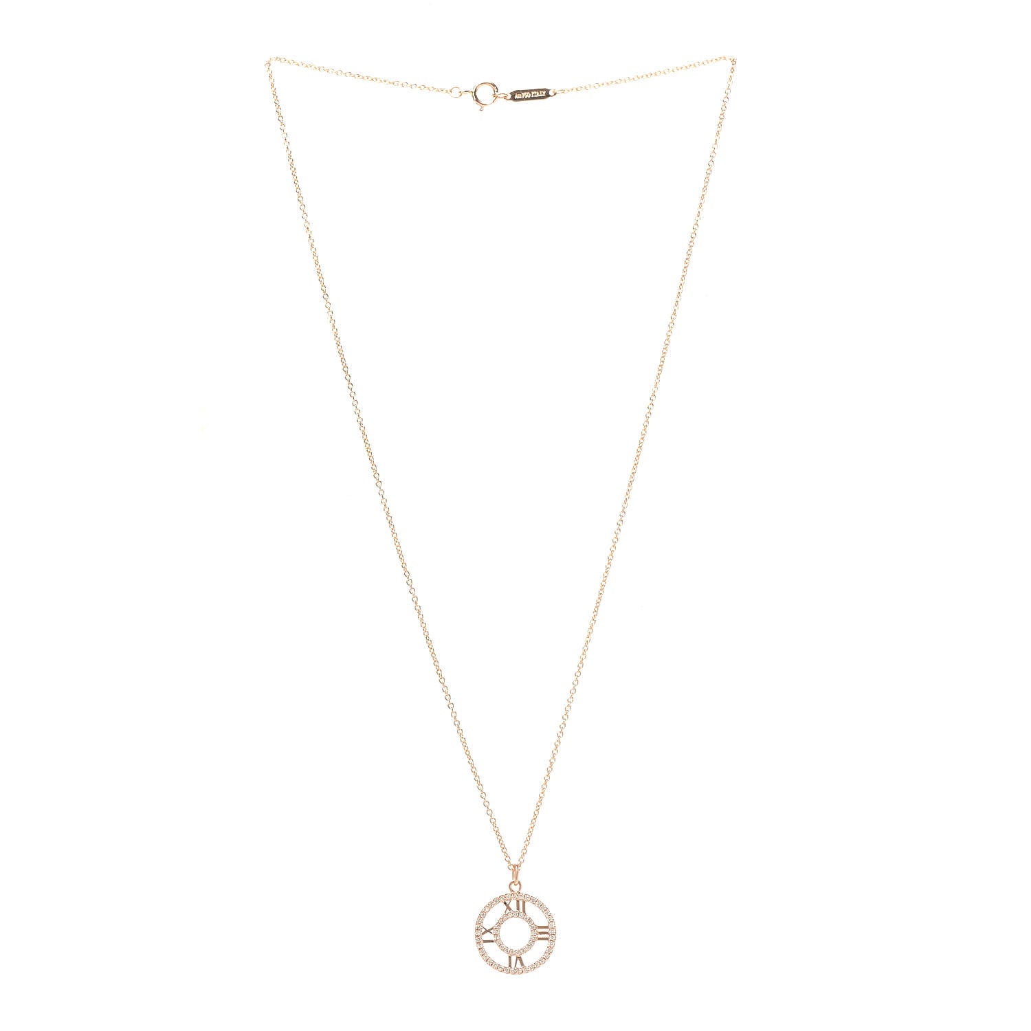 Tiffany 18K Rose Gold Diamond Small Atlas Open Pave Pendant Necklace 3 of 8