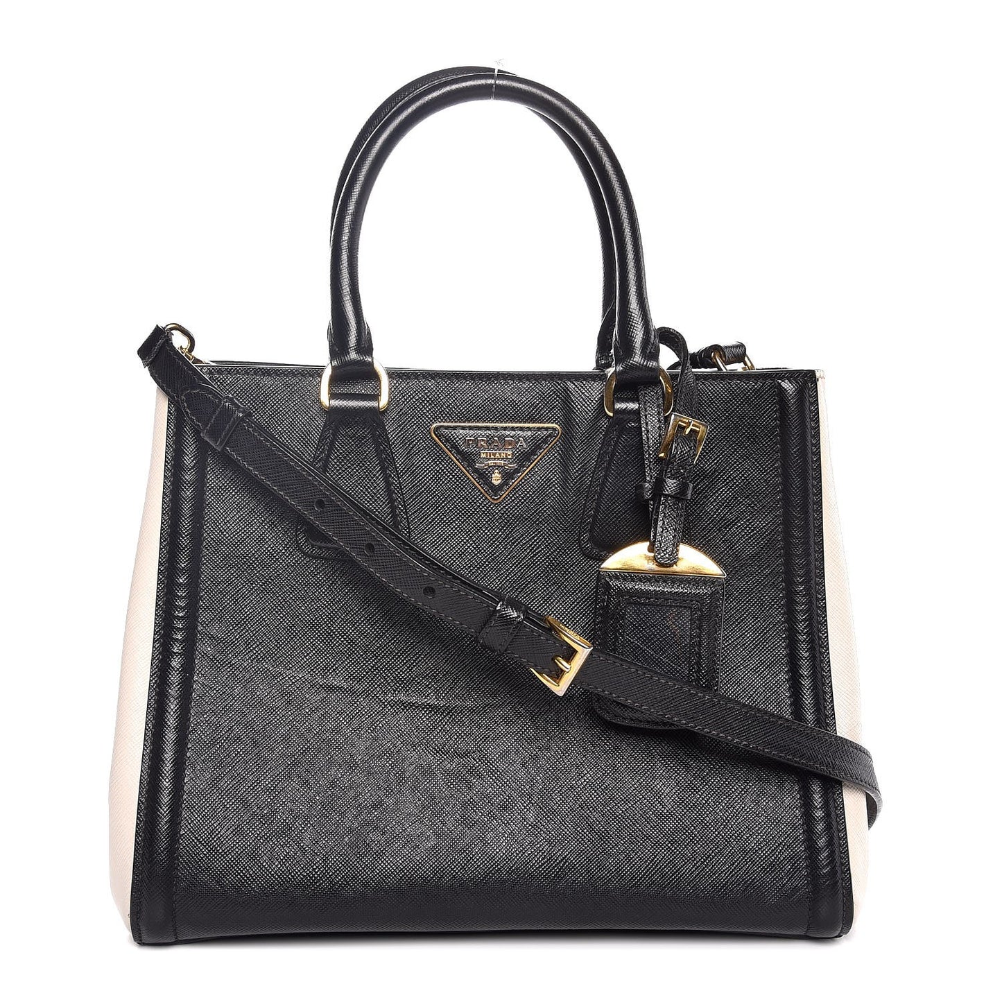 Saffiano Lux Medium Bi-Color Tote Black Talco