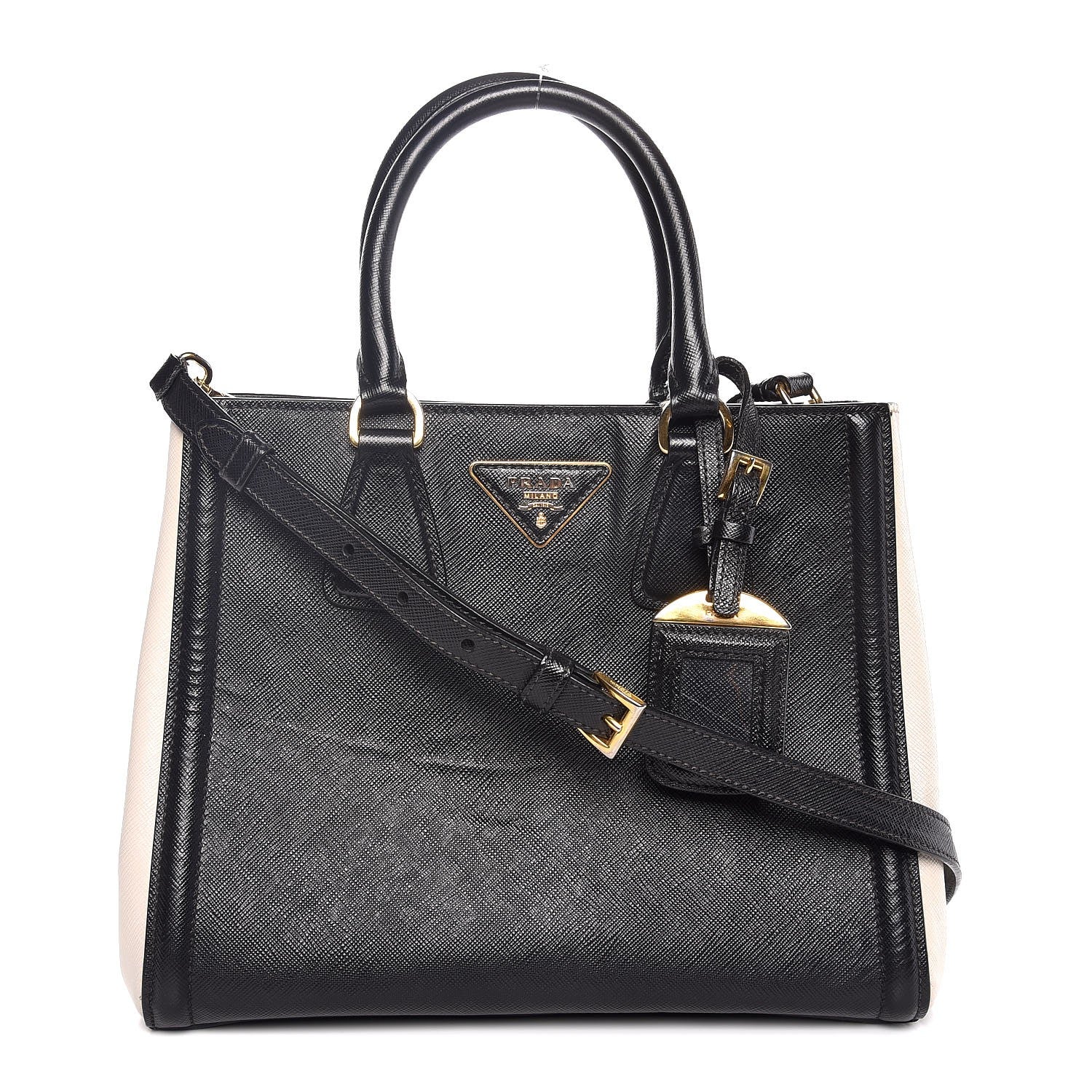 Prada Saffiano Lux Medium Bi-Color Tote Black Talco 1 of 8