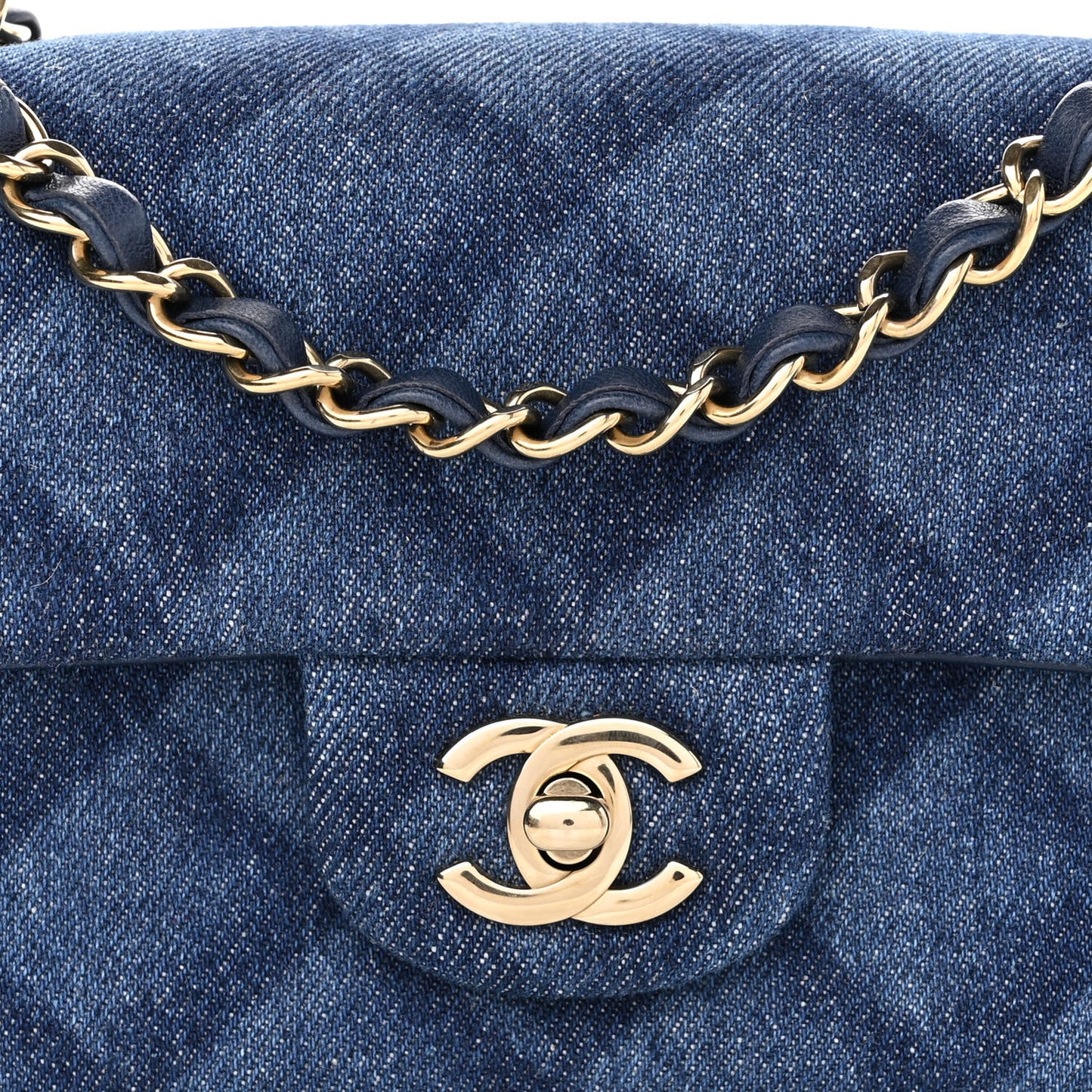 Printed Denim Quilted Mini Rectangular Flap Dark Blue