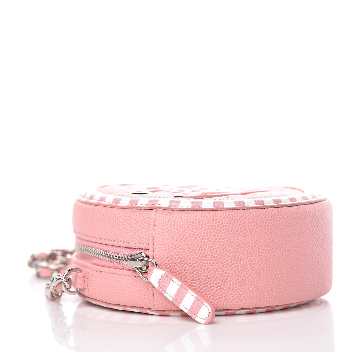 Caviar Quilted Filigree Round Clutch With Chain Pink White