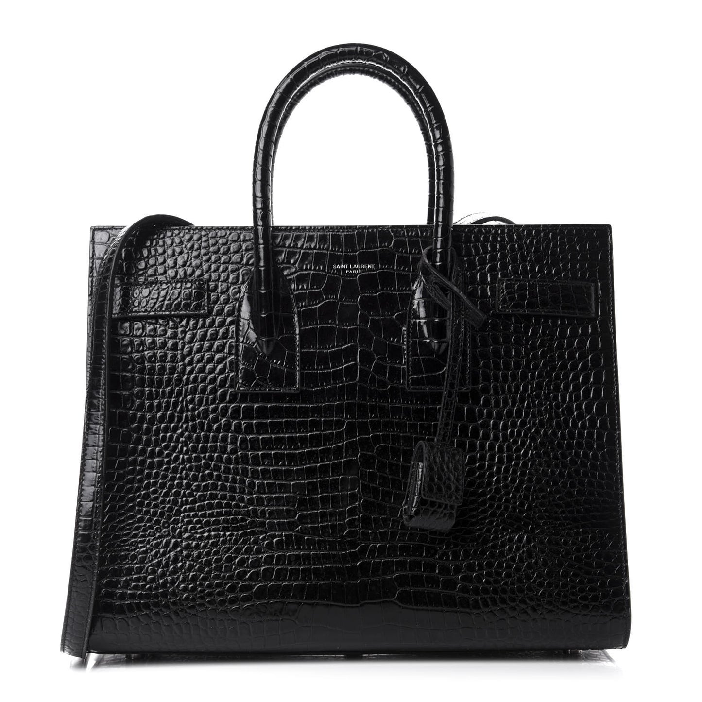 Calfskin Crocodile Embossed Small Sac de Jour Black