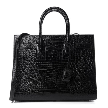 Saint Laurent Calfskin Crocodile Embossed Small Sac de Jour Black 1 of 12