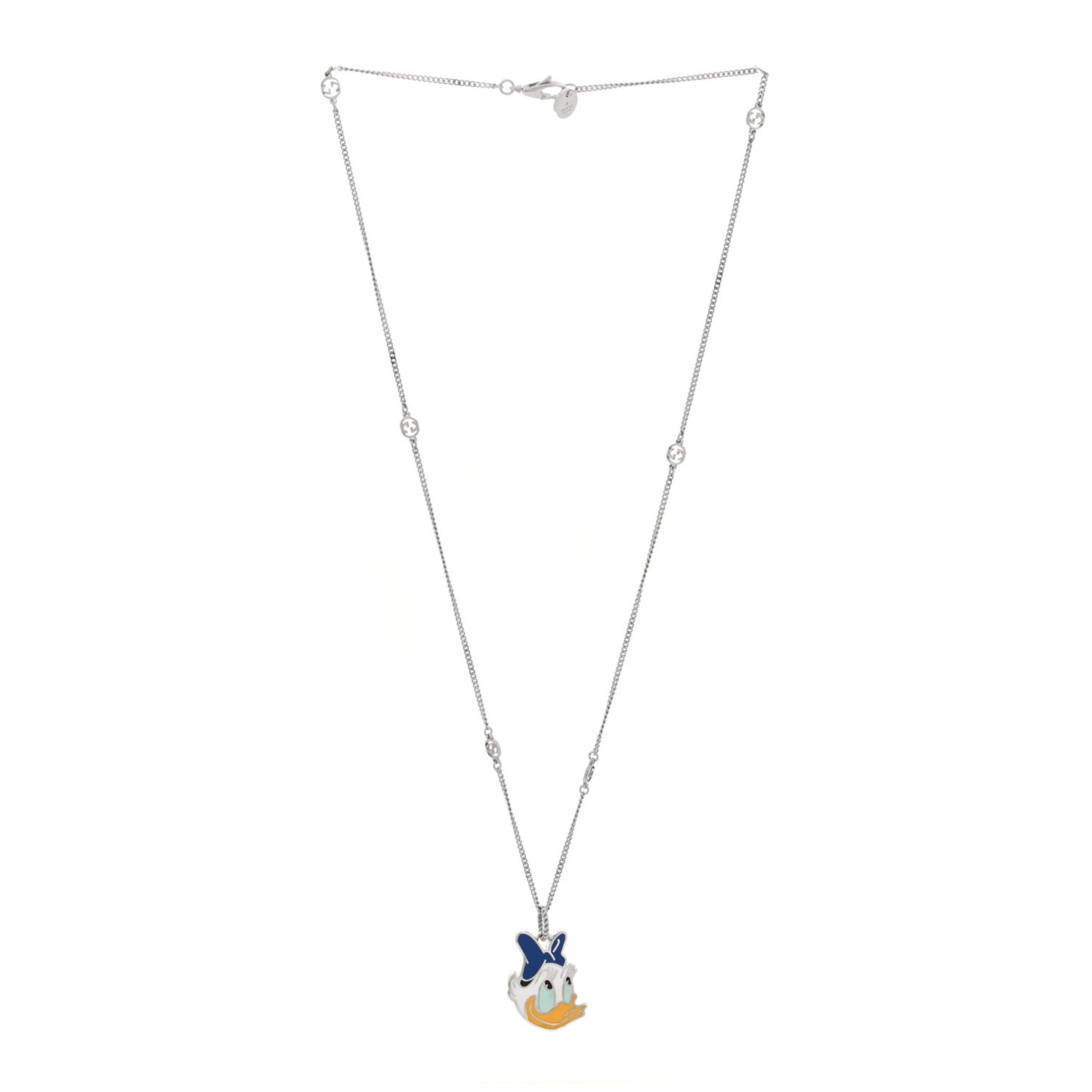 X DISNEY Sterling Silver Enamel Daisy Duck Pendant Necklace