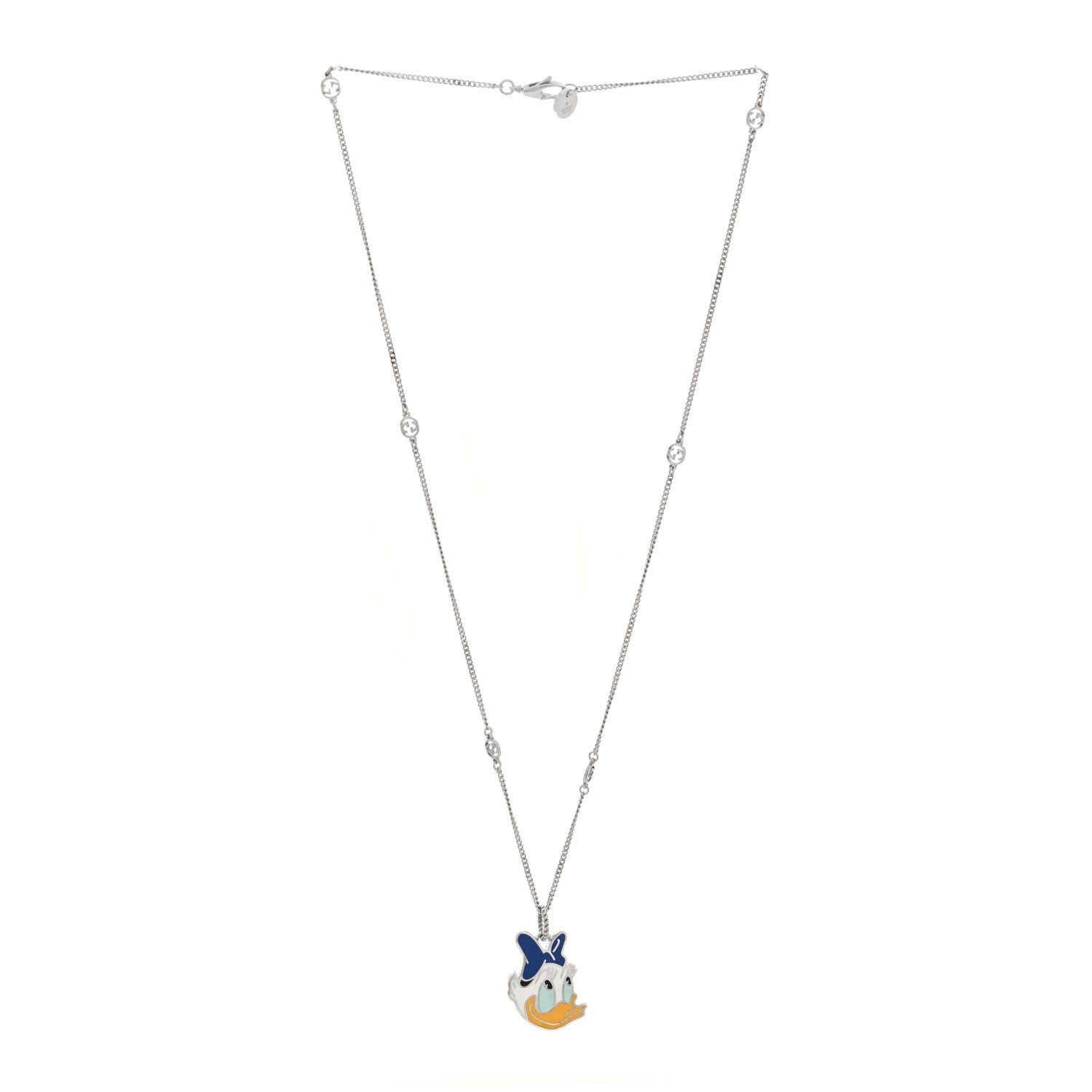 Gucci X DISNEY Sterling Silver Enamel Daisy Duck Pendant Necklace 3 of 5
