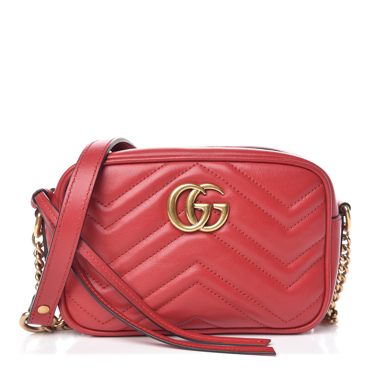 Calfskin Matelasse Mini GG Marmont Chain Shoulder Bag Hibiscus Red