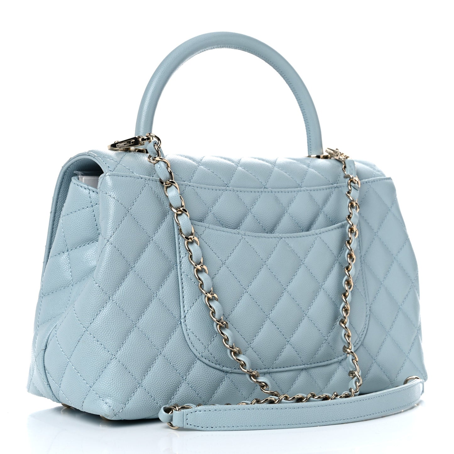 Caviar Quilted Small Coco Handle Flap Light Blue
