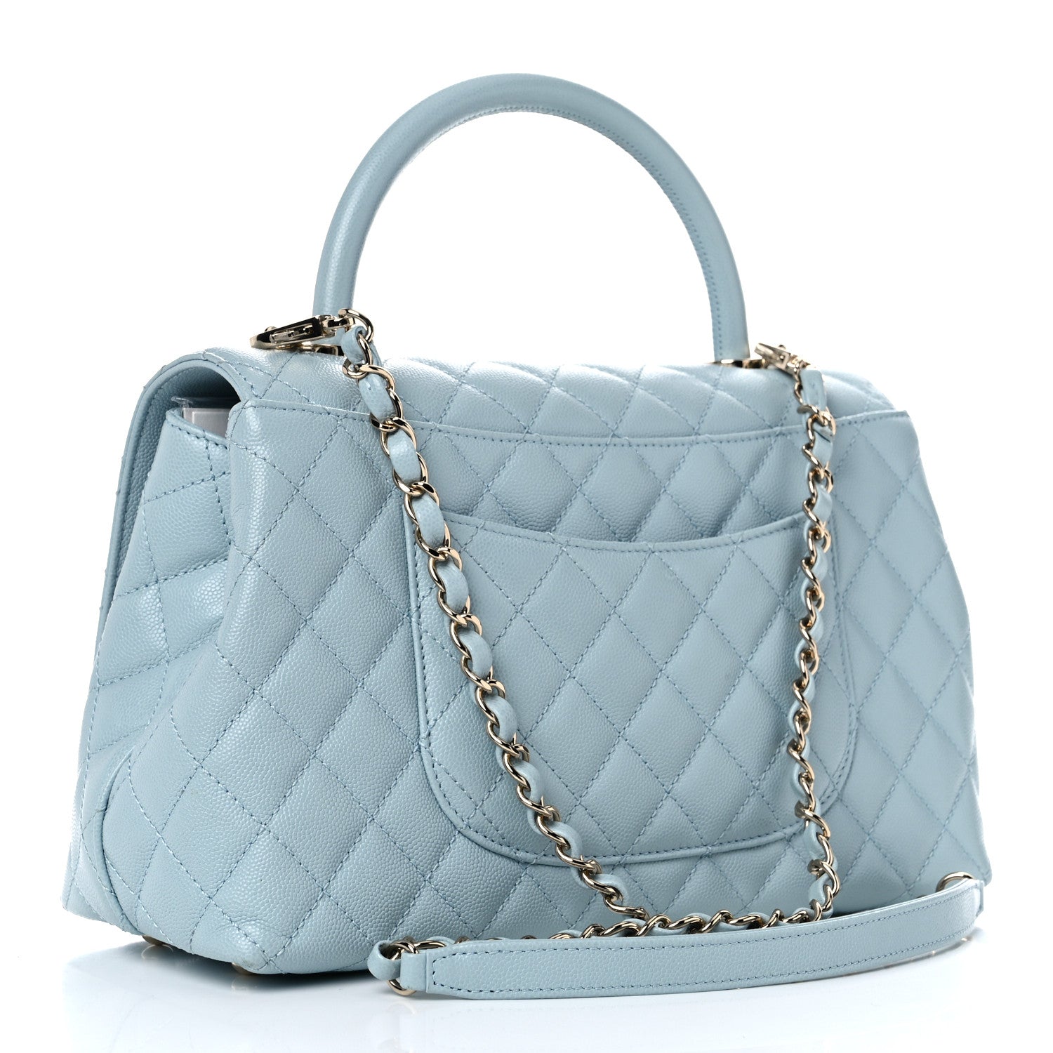 Chanel Caviar Quilted Small Coco Handle Flap Light Blue 3 of 14