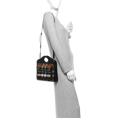 Burberry Smooth Calfskin Cashmere Check Mini Pocket Bag Brown 2 of 14