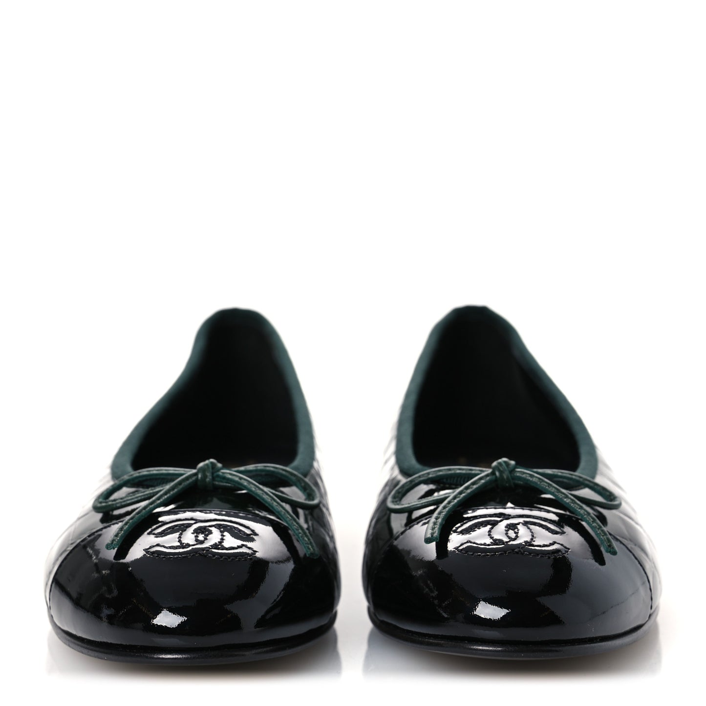 Crocodile Embossed Patent Calfskin Cap Toe CC Ballerina Flats 37.5 Dark Green Black