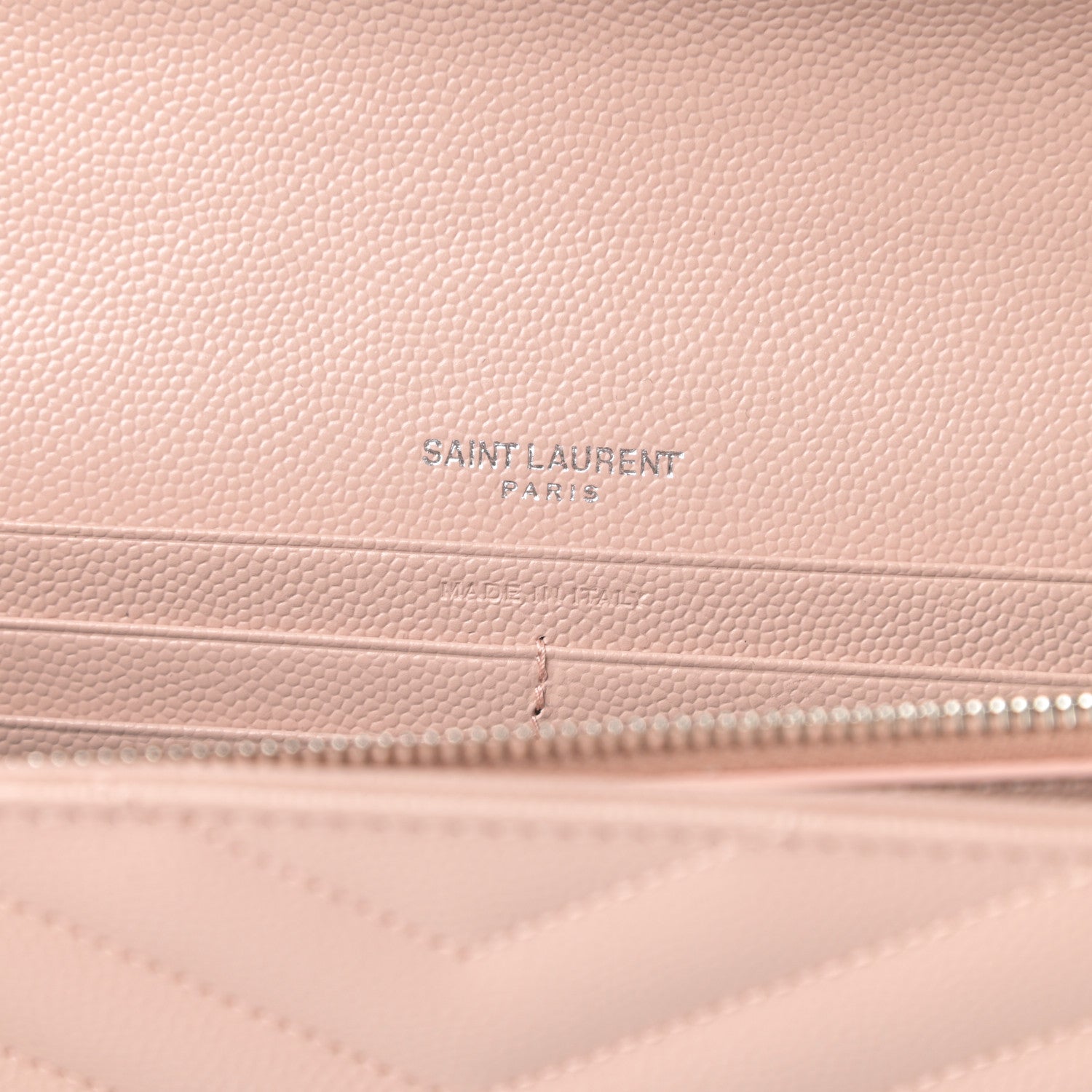 Saint Laurent Grain De Poudre Matelasse Chevron Monogram Chain Wallet Pale Pink 6 of 10