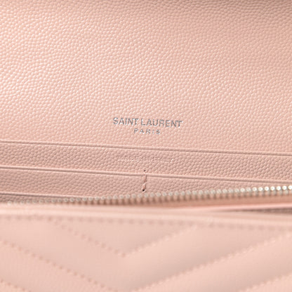 Saint Laurent Grain De Poudre Matelasse Chevron Monogram Chain Wallet Pale Pink 6 of 10
