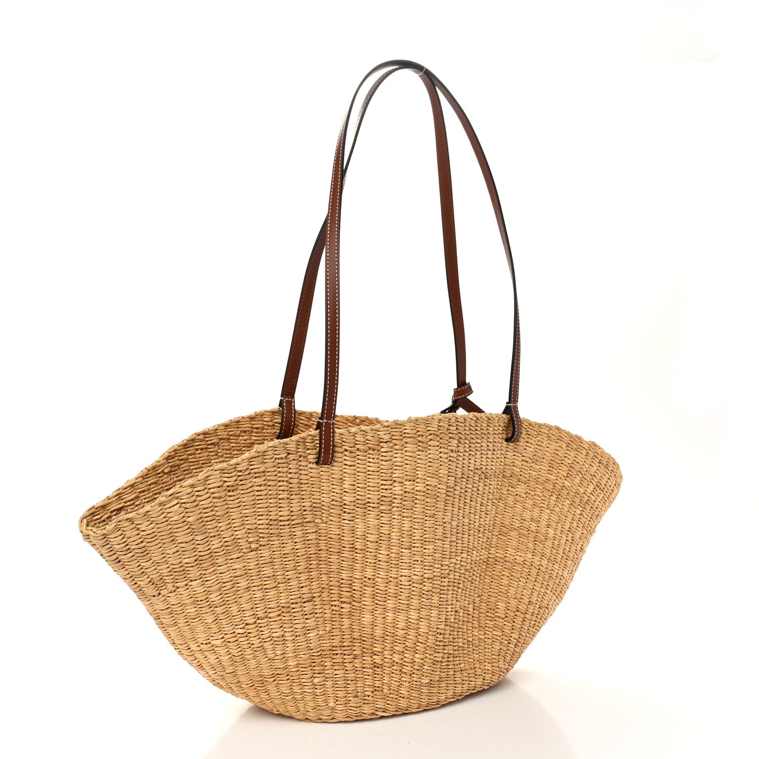 Loewe Calfskin Raffia Paulas Ibiza Small Shell Basket Tote Bag Natural Tan 3 of 10