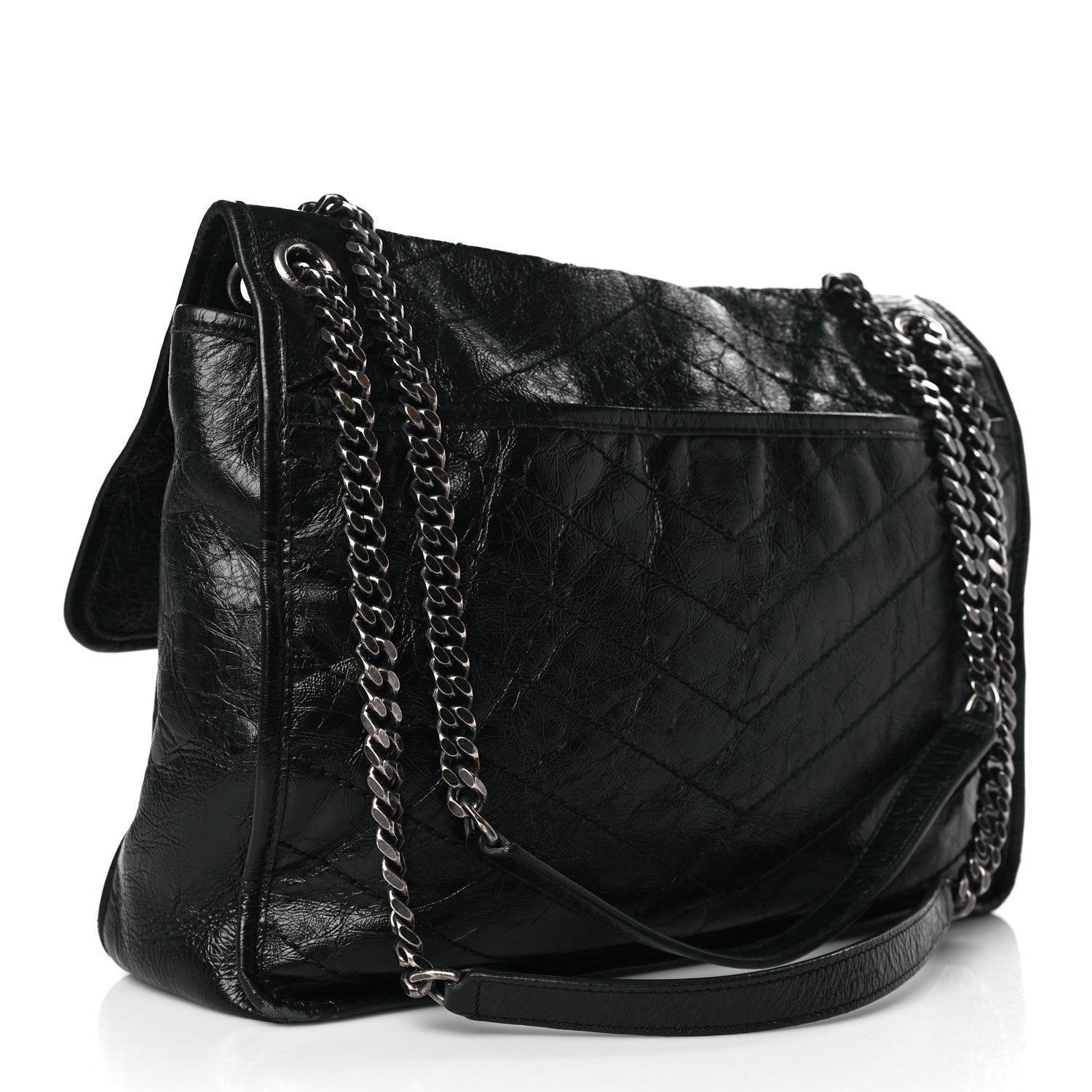 Saint Laurent Crinkled Calfskin Matelasse Monogram Large Niki Chain Satchel Black 3 of 9