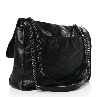 Saint Laurent Crinkled Calfskin Matelasse Monogram Large Niki Chain Satchel Black 3 of 9