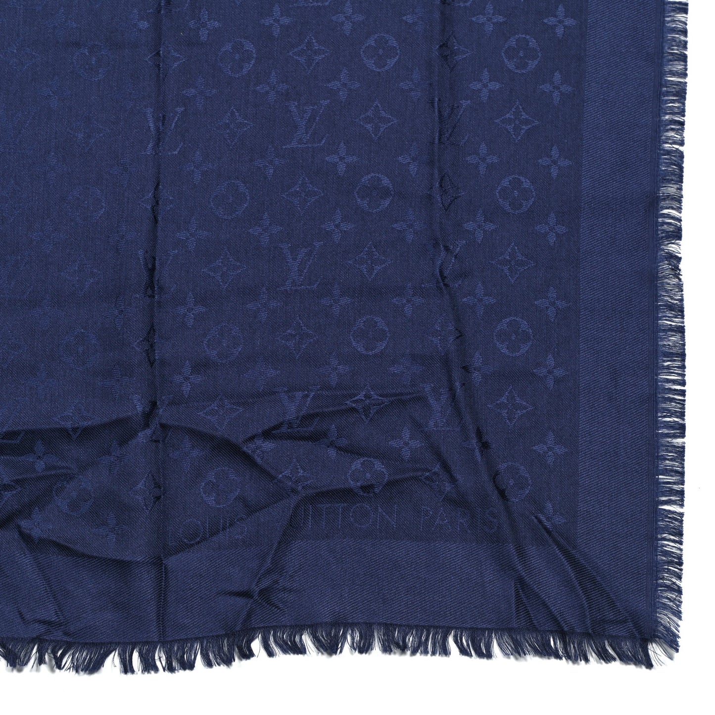 Silk Wool Monogram Shawl Night Blue
