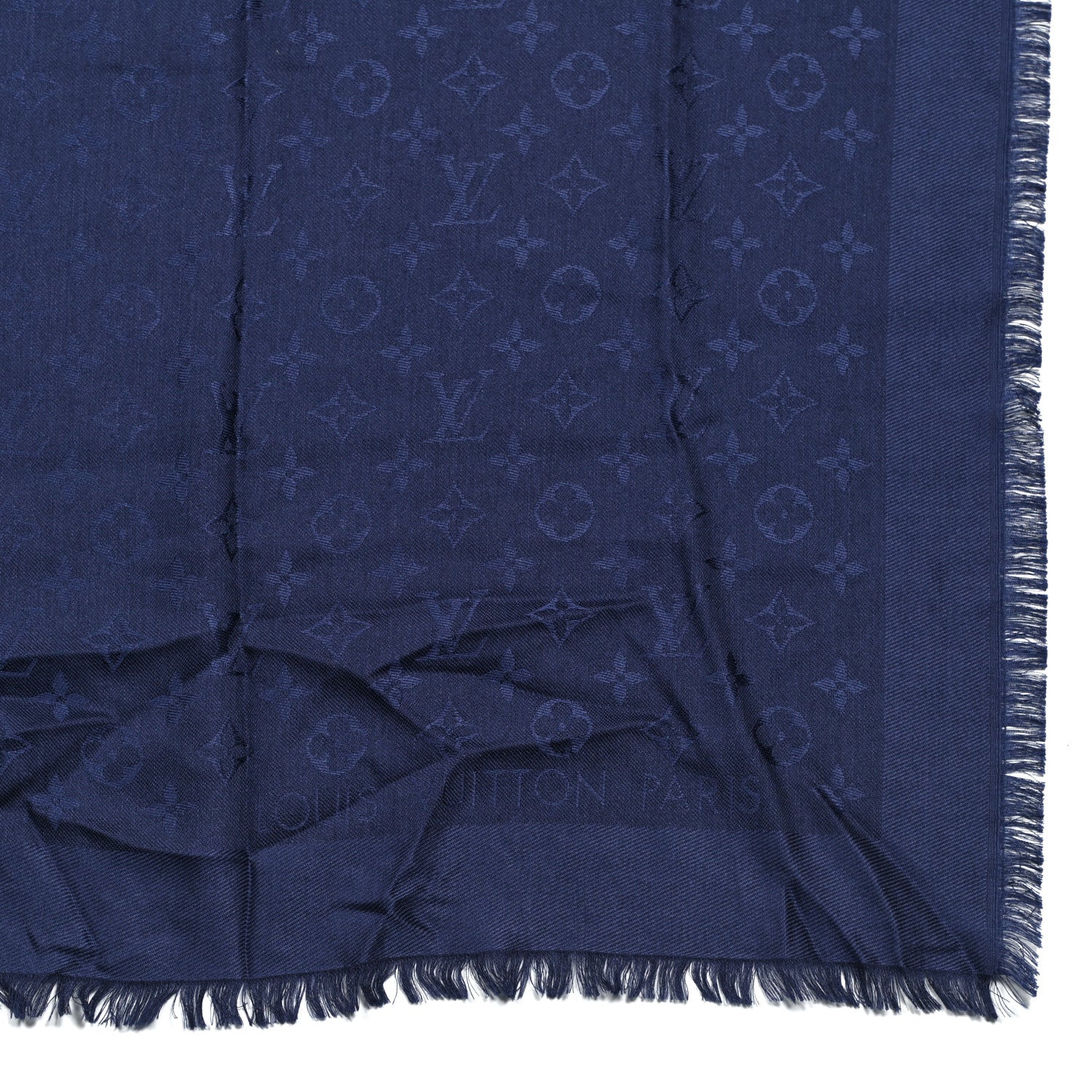 Louis Vuitton Silk Wool Monogram Shawl Night Blue 2 of 4