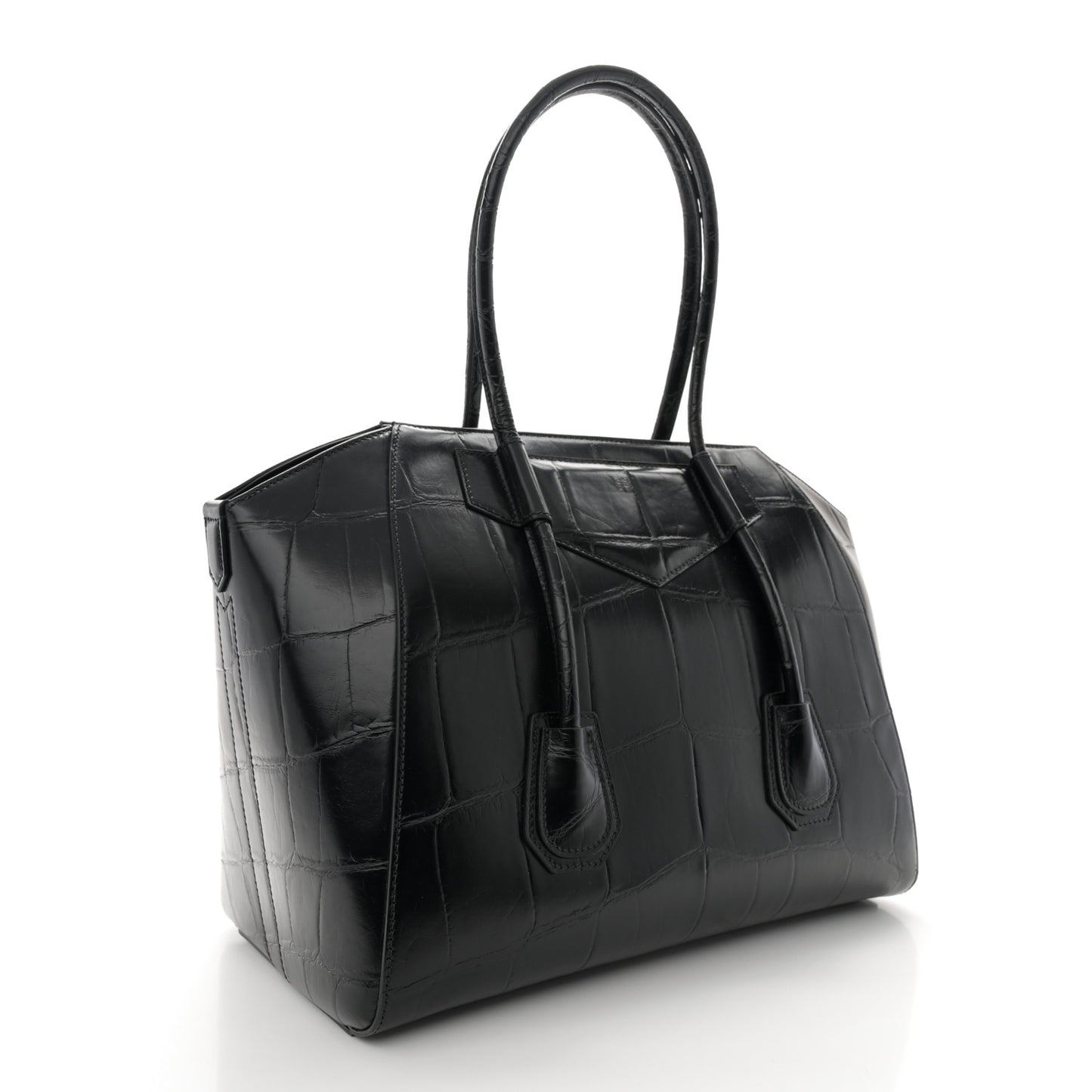 Calfskin Crocodile Embossed Medium Lock Antigona Black