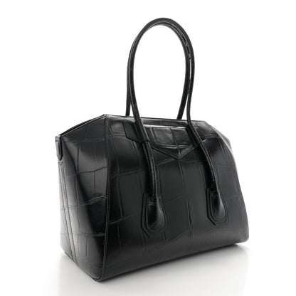 Givenchy Calfskin Crocodile Embossed Medium Lock Antigona Black 3 of 12