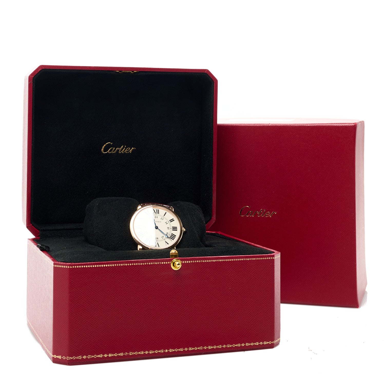 Cartier 18K Pink Gold Alligator 36mm Ronde Louis Manual Winding Watch Brown 5 of 5