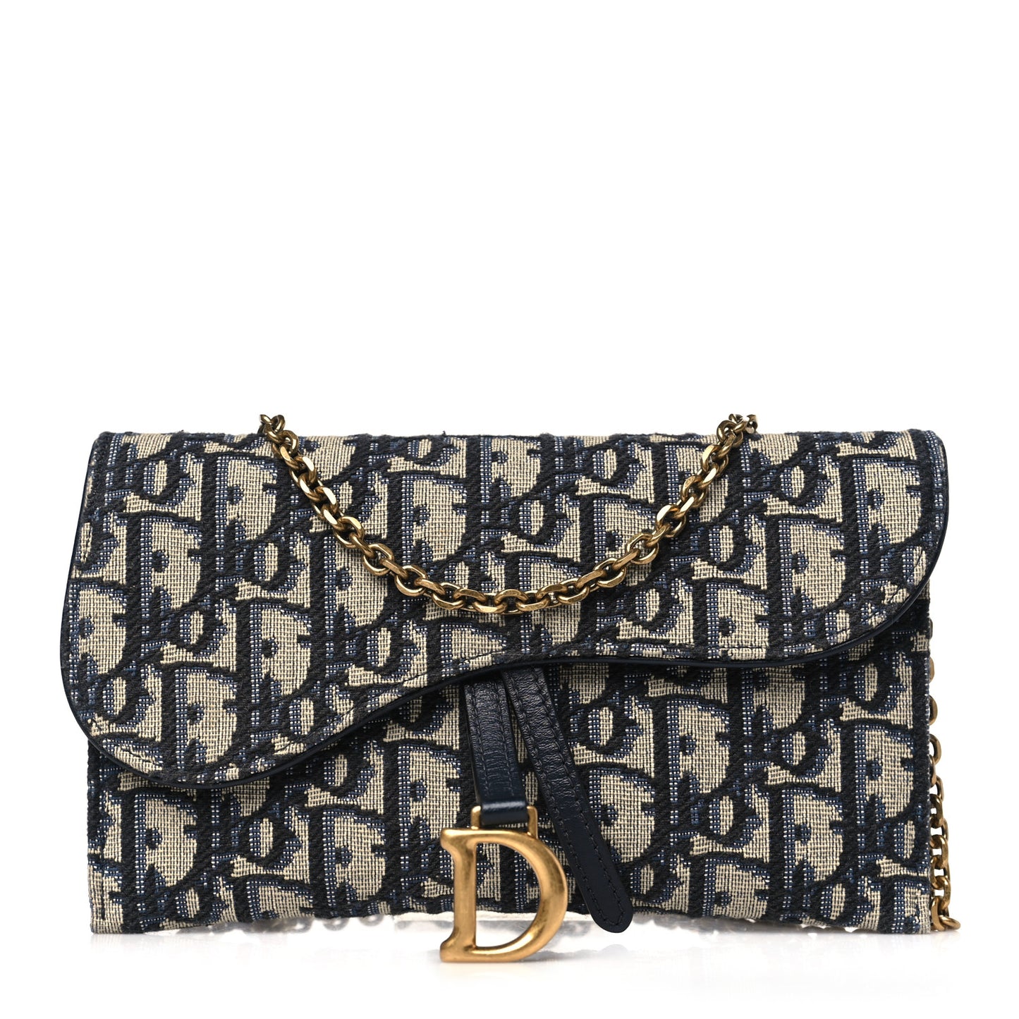 CHRISTIAN DIOR Oblique Saddle Chain Long Wallet Blue