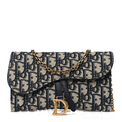 Christian Dior CHRISTIAN DIOR Oblique Saddle Chain Long Wallet Blue 1 of 10