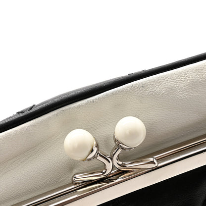 Chanel Lambskin Quilted Pearl Kiss Lock Clutch Black White 9 of 15