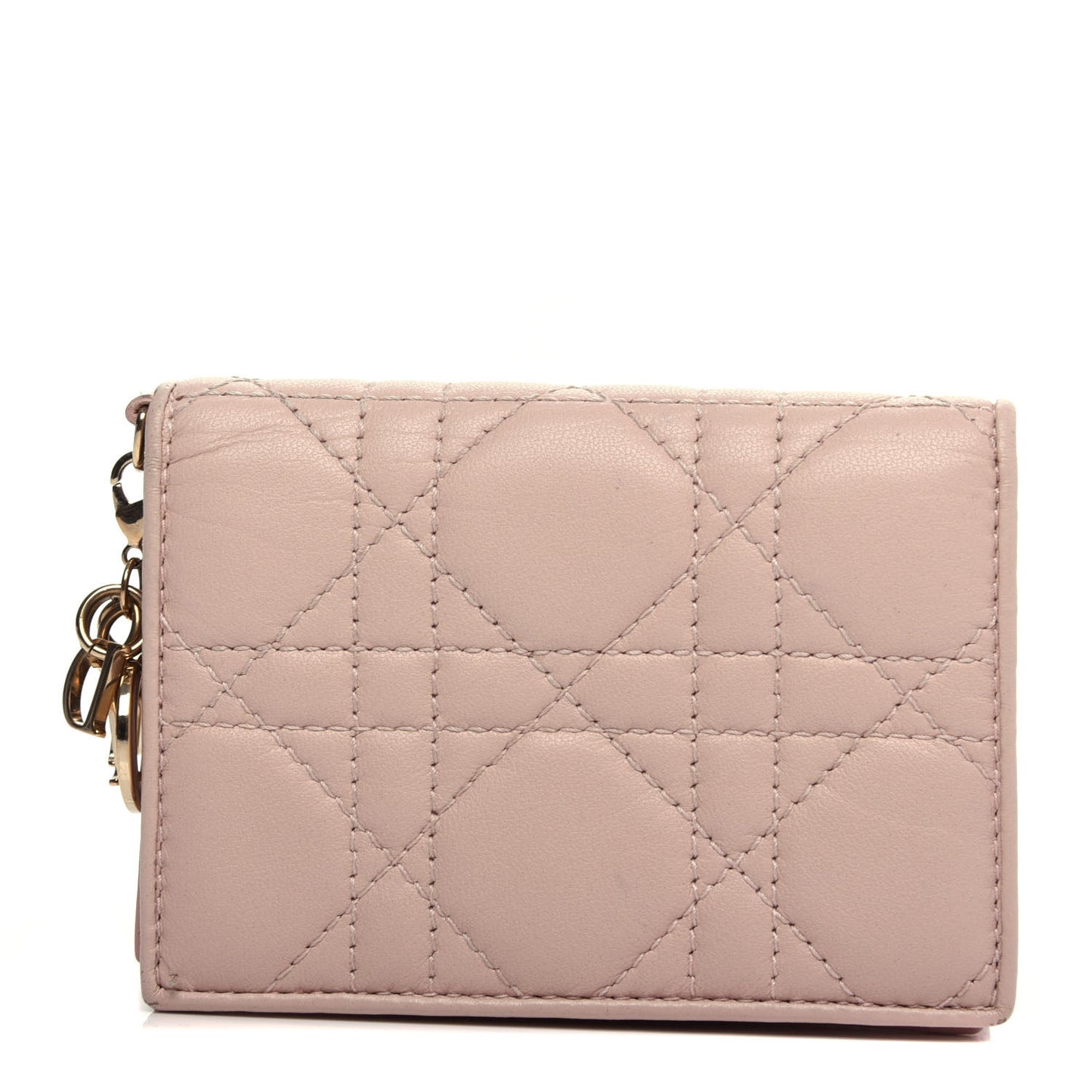 Lambskin Cannage Small Lady Dior Flap Card Holder Light Pink