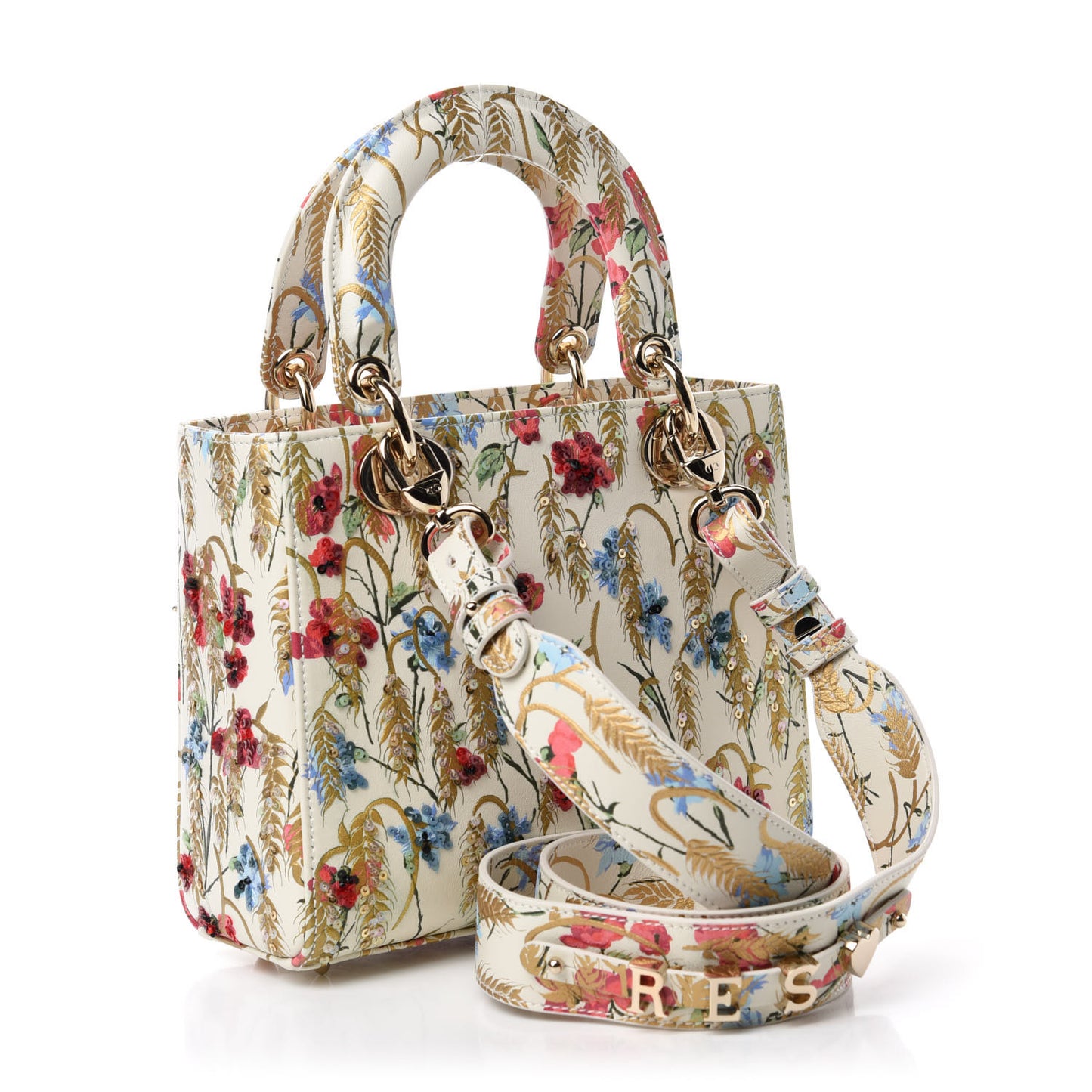 Calfskin Hibiscus Printed Embroidered My ABCDior Lady Dior Beige Multicolor