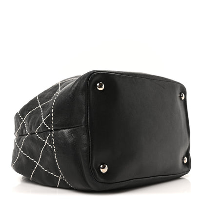 Chanel Calfskin Contrast Stitch Surpique Bucket Bag Black 4 of 10