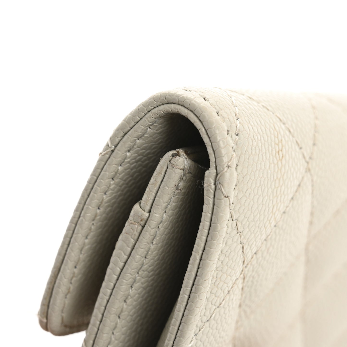 Caviar Quilted Crystal CC Flap Card Holder Light Grey
