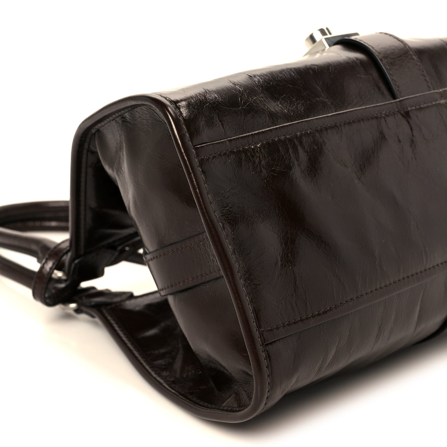 Glossy Calfskin Medium Tote Bag Dark Brown