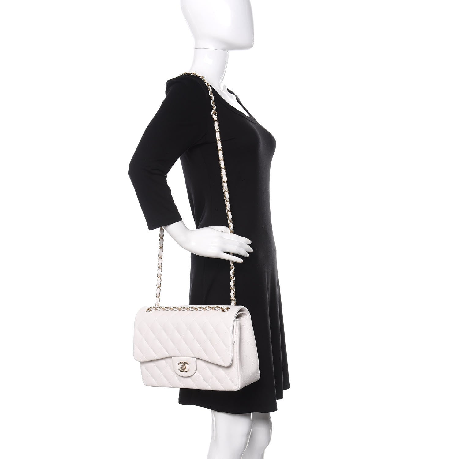 Chanel Caviar Quilted Jumbo Double Flap White 3 of 11