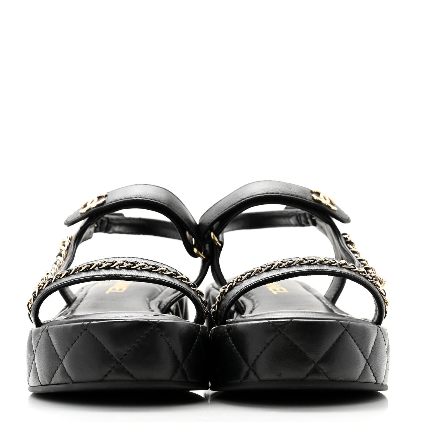 Lambskin Quilted Chain CC Platform Sandals 37.5 Black