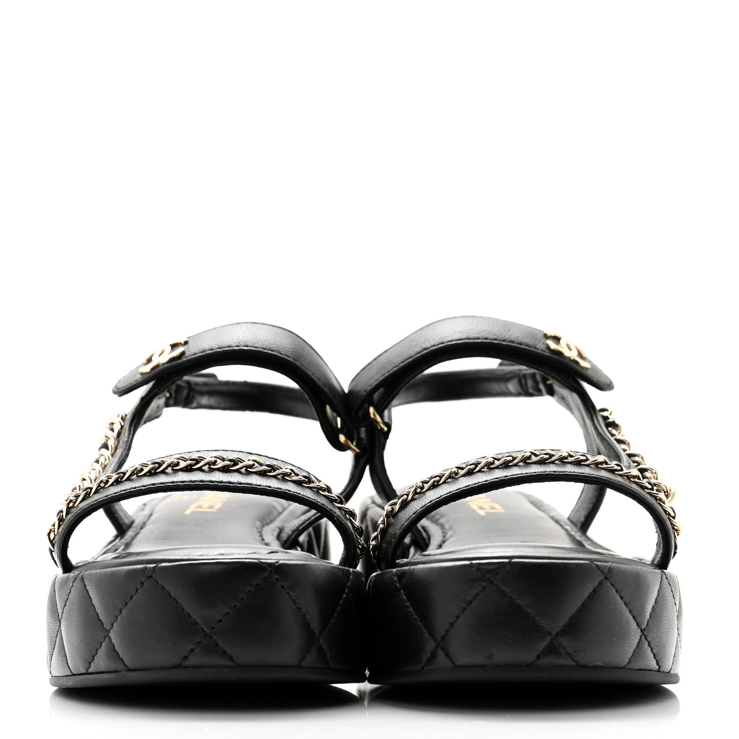 Chanel Lambskin Quilted Chain CC Platform Sandals 37.5 Black 2 of 10