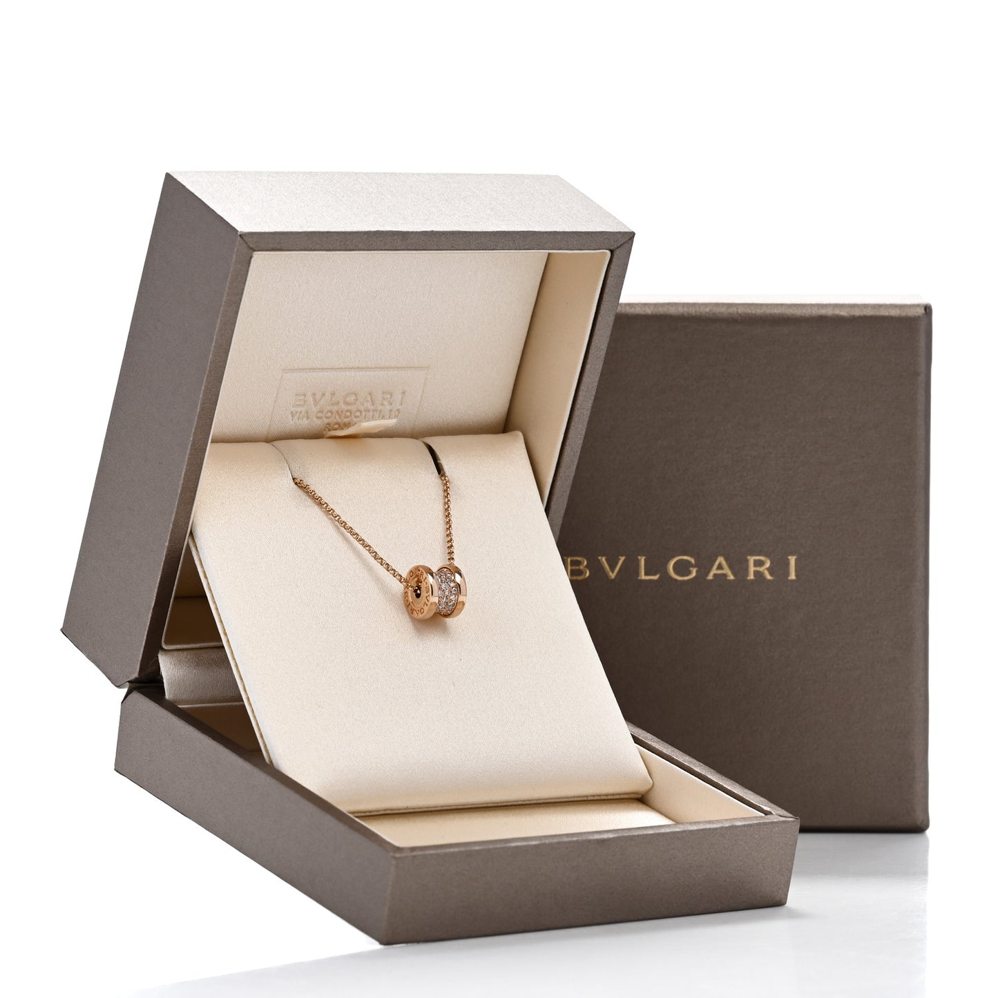 18K Rose Gold Diamond Small B.Zero1 Pave Pendant Necklace