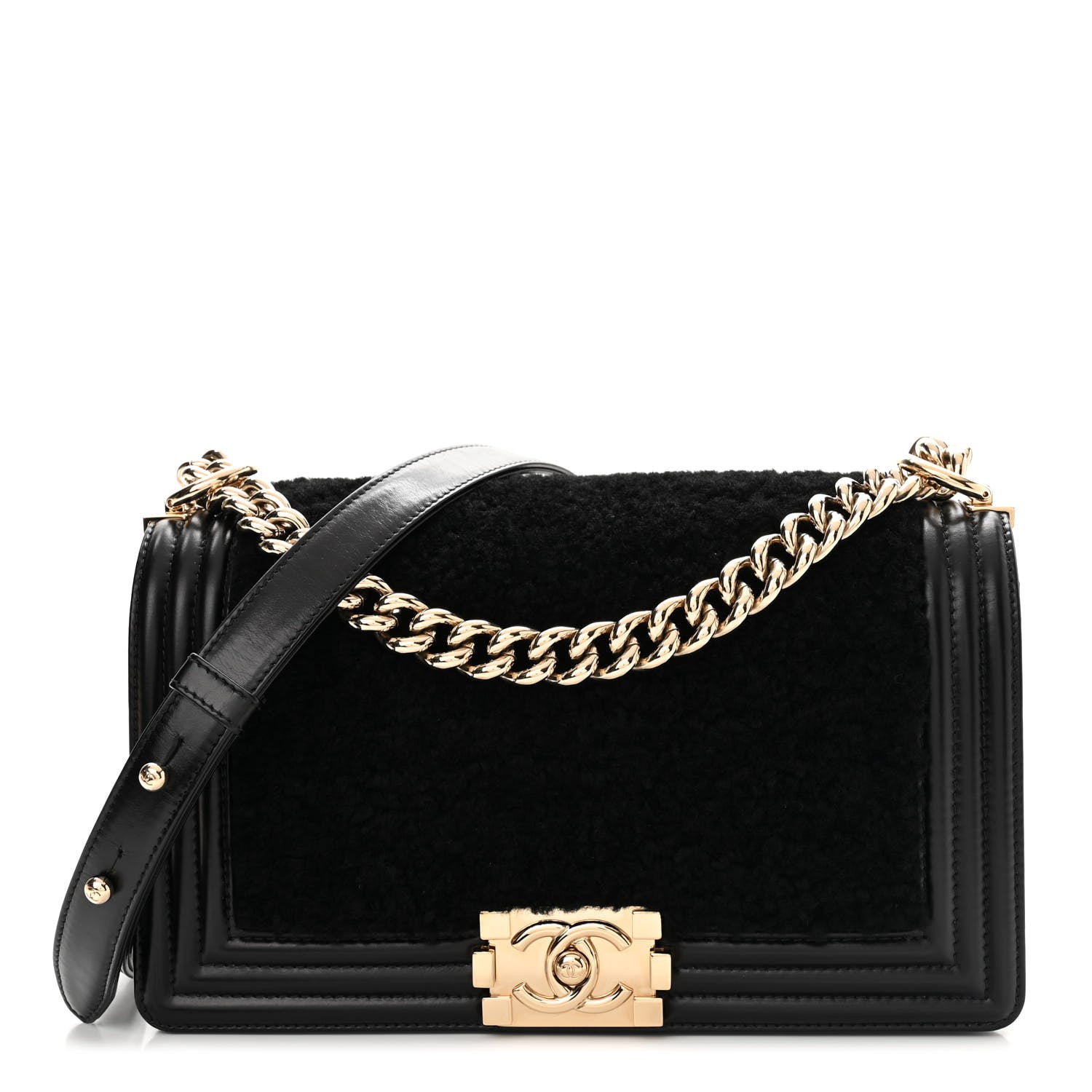 Chanel Shearling Calfskin Medium Boy Flap Black 1 of 11