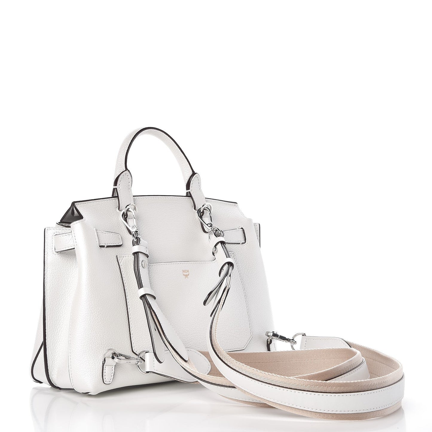Grained Calfskin Medium Milla Convertible Backpack White Flake