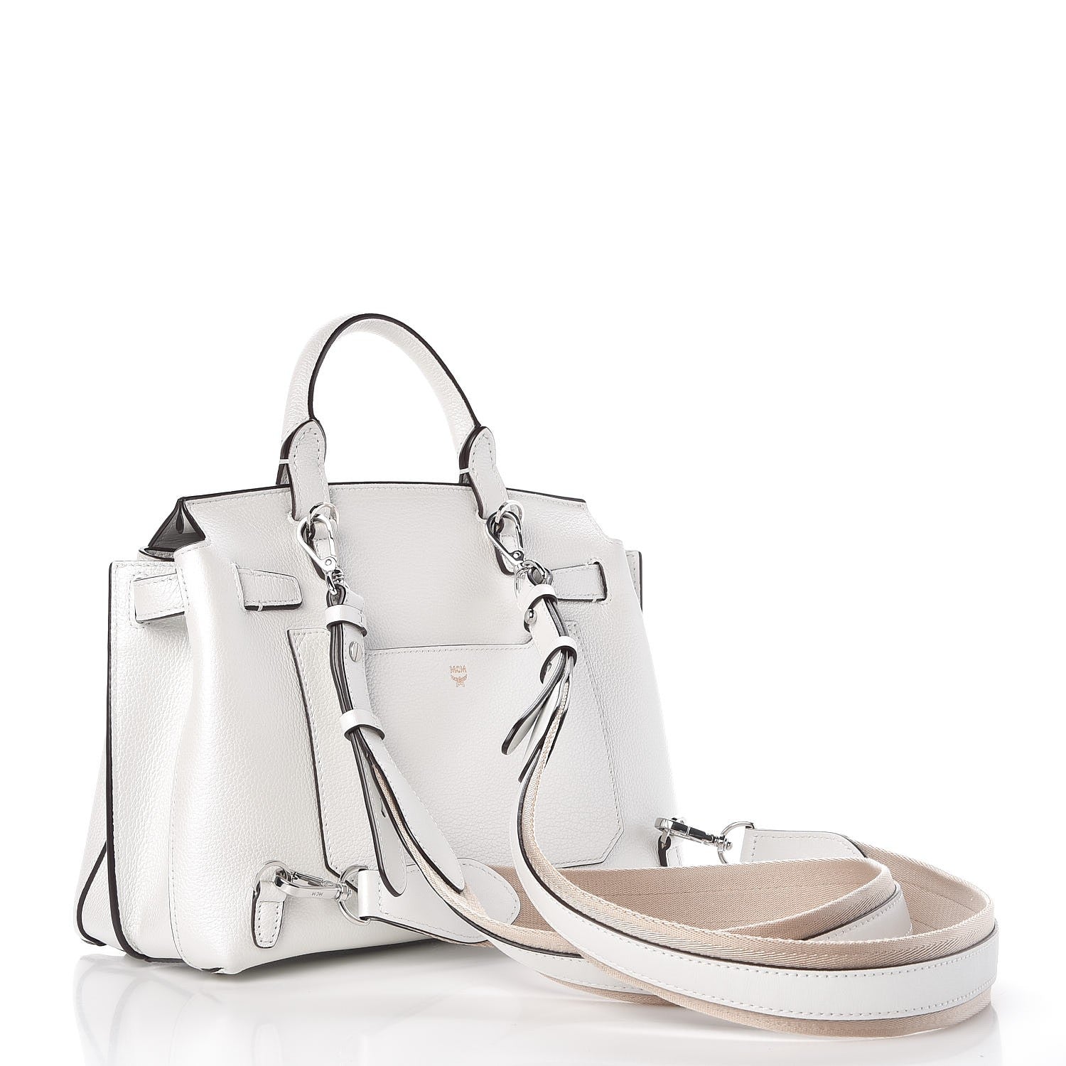 MCM Grained Calfskin Medium Milla Convertible Backpack White Flake 3 of 12
